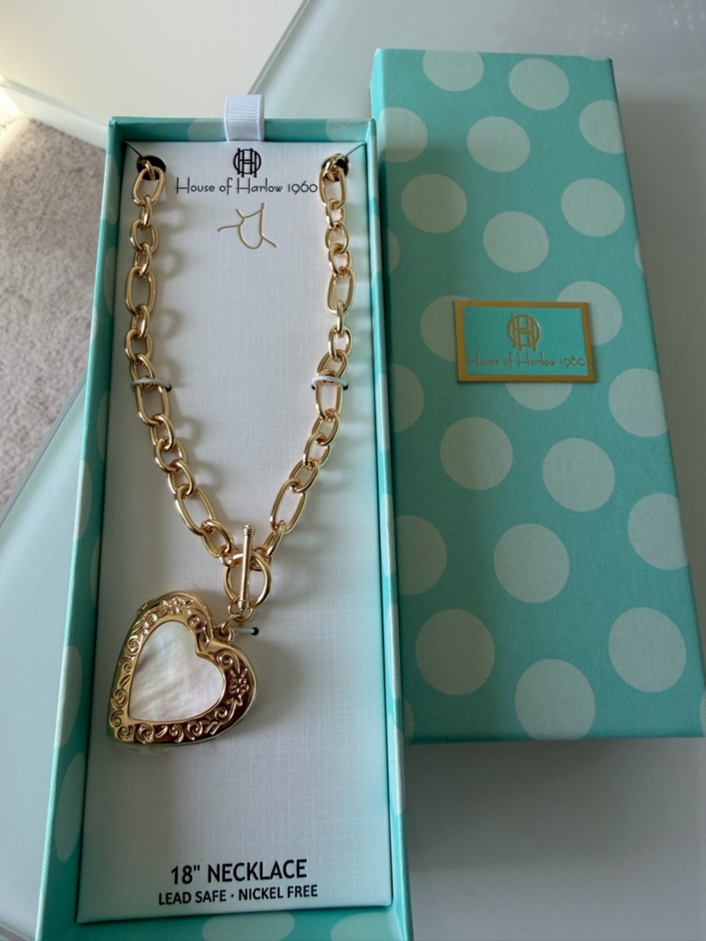 Gold mother of pearl Heart Locket Necklace